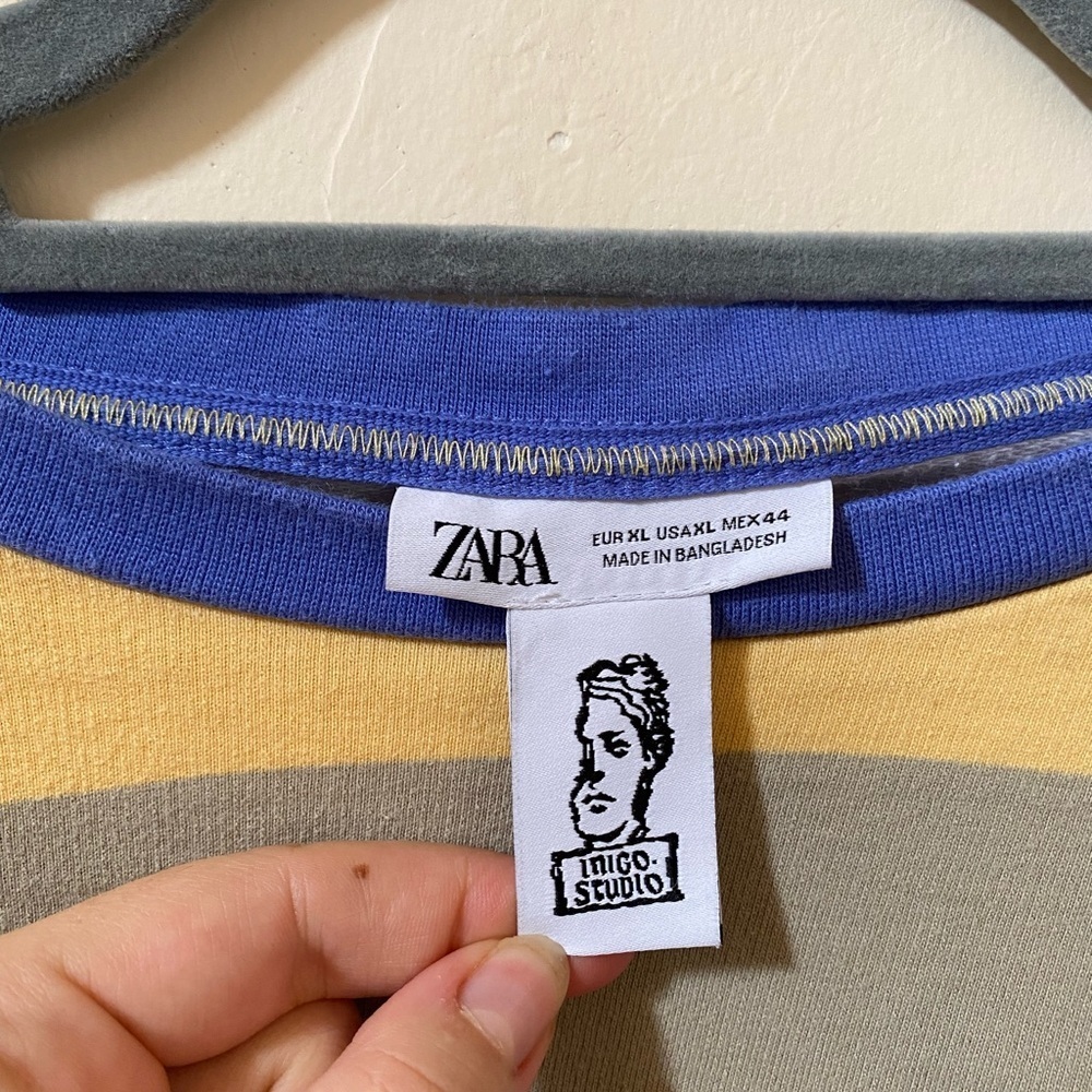 ZARA x Iñigo Studio Striped Oversized T-Shirt Blue Yellow XL - Picture 5 of 6